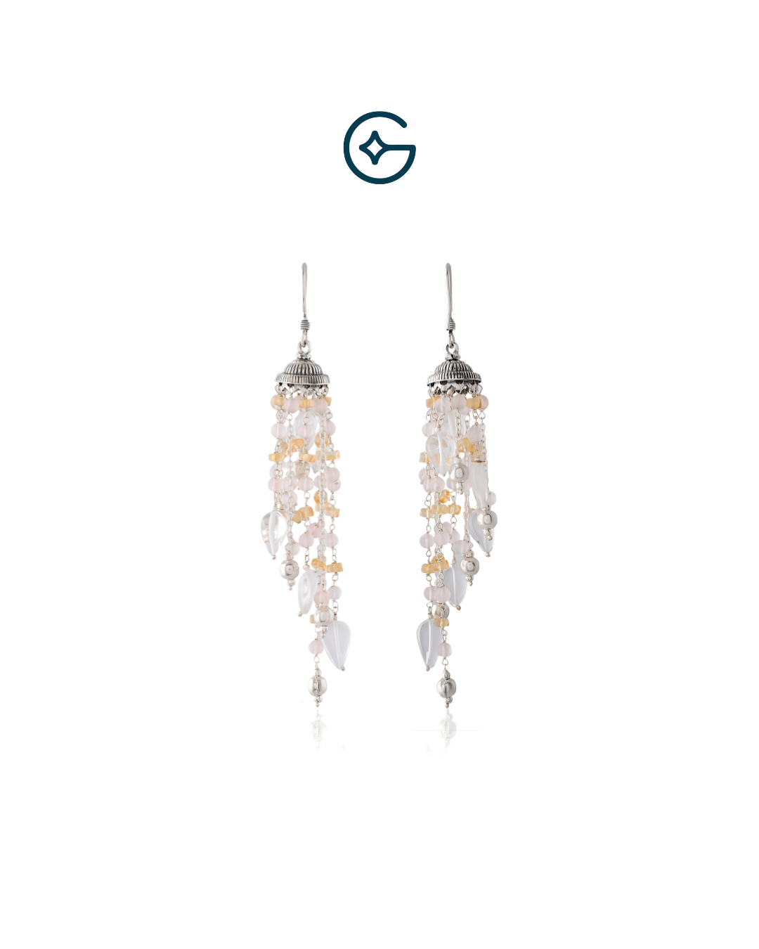 Natural Gemstone Bead Fall In Oxidised Silver Earring