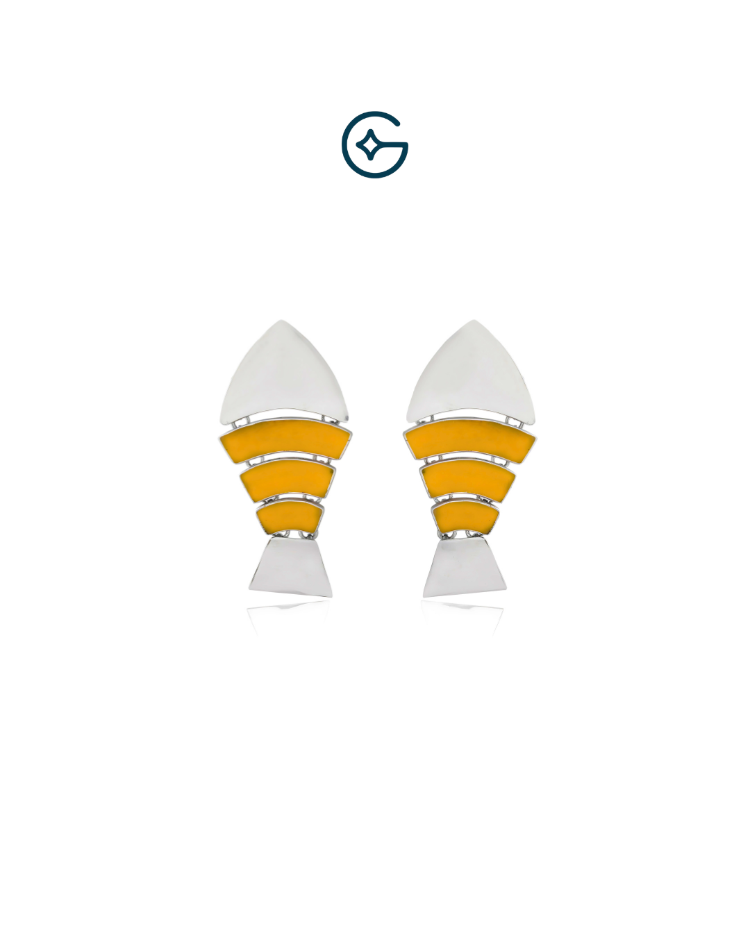 Yellow Enamel Fishy Earrings In Silver