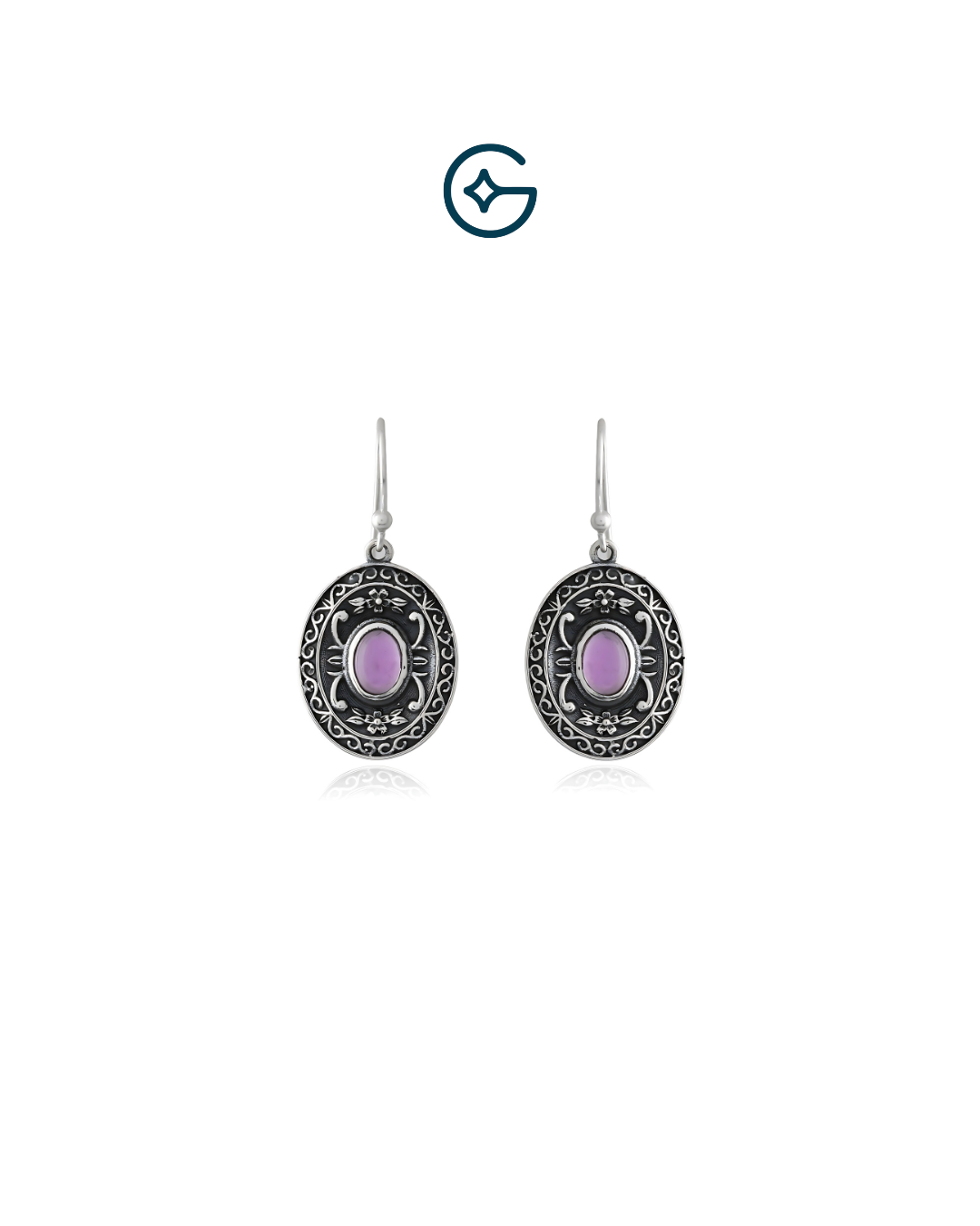 Traditional Oval Amethyst Oxidised Silver Earrings