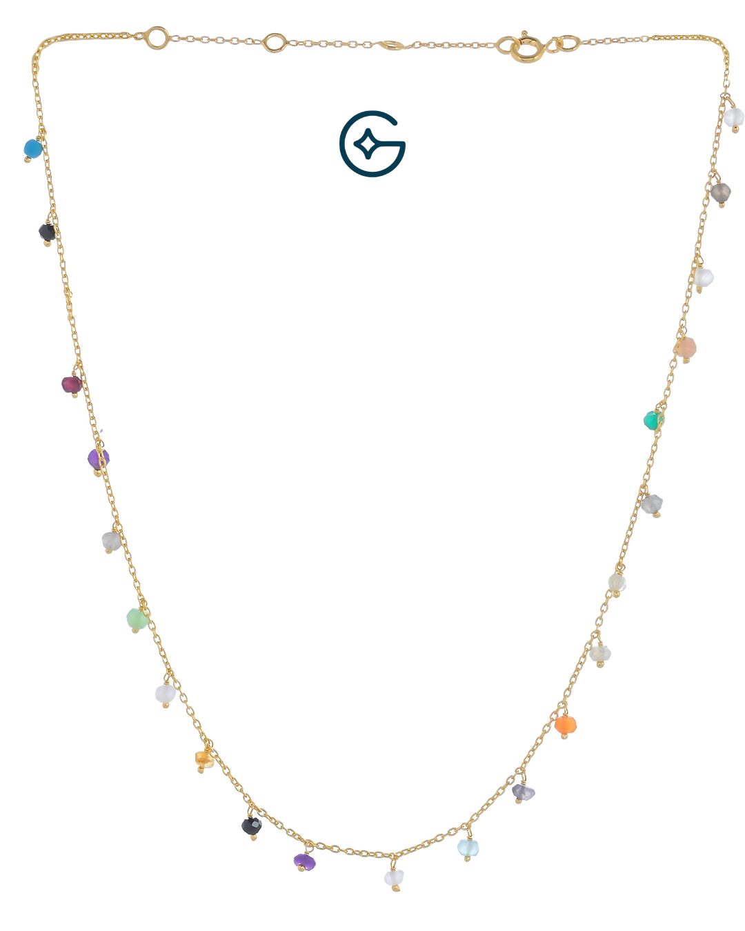 Multi Gemstone Beads Minimalistic Necklace In Silver