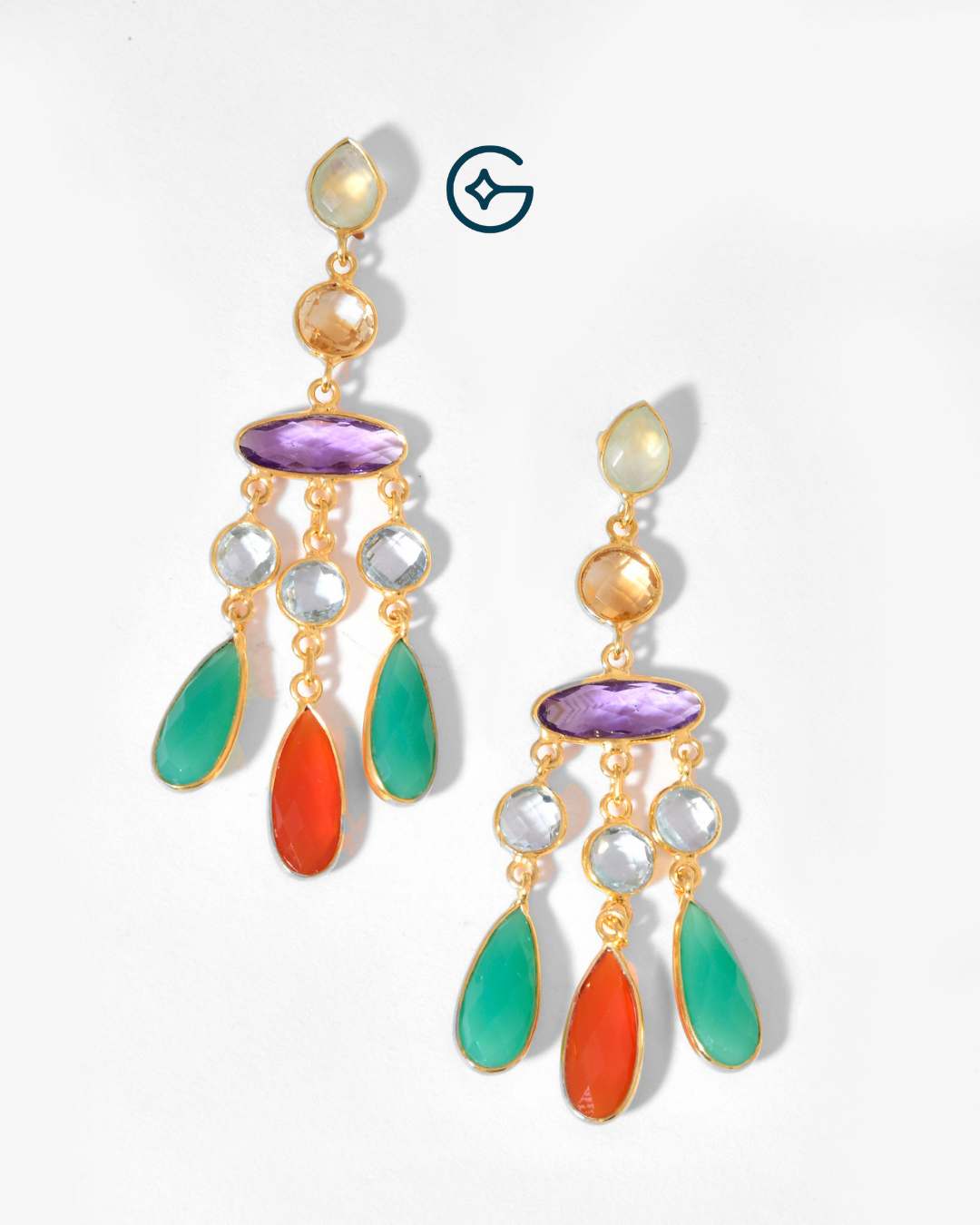 Multi Natural Gemstone Long Dangler Earrings In Silver