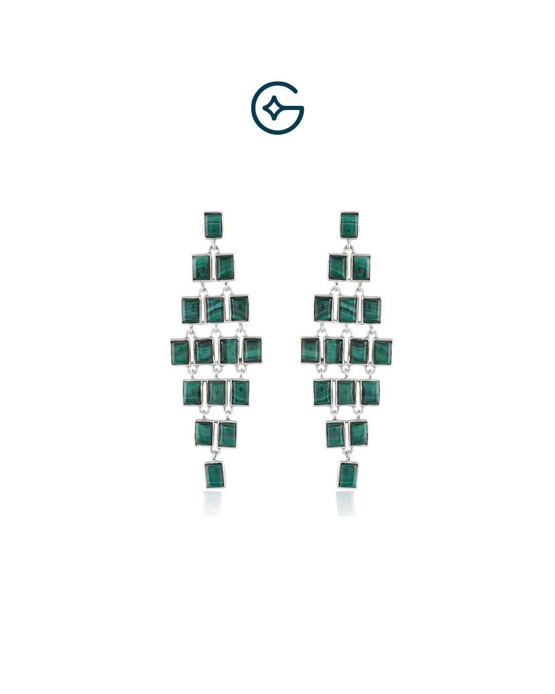 Natural Malachite Geometric Fall Earrings In Silver