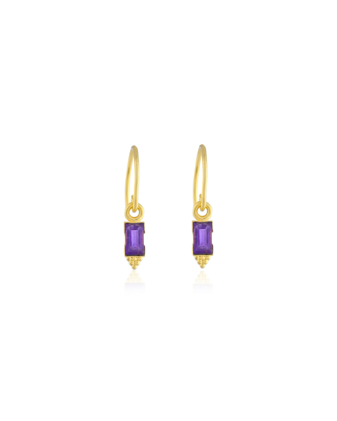 Natural Amethyst Baguette Wired Earring In Silver