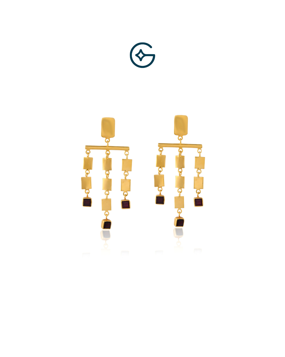Square Garnet Geometric Dangle Earrings In Silver