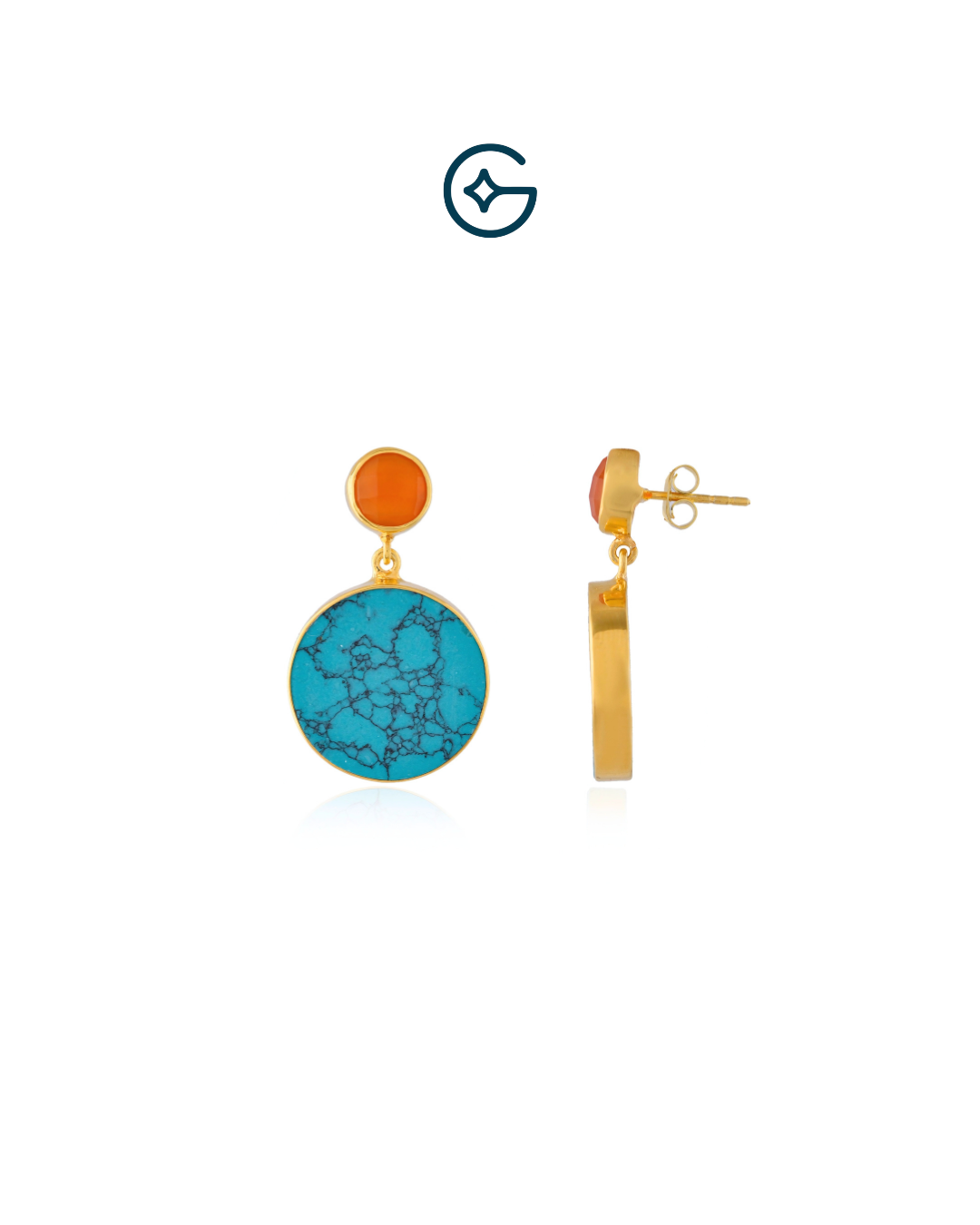 Far Size Natural Blue Turquoise With Carnelian Earring In Silver