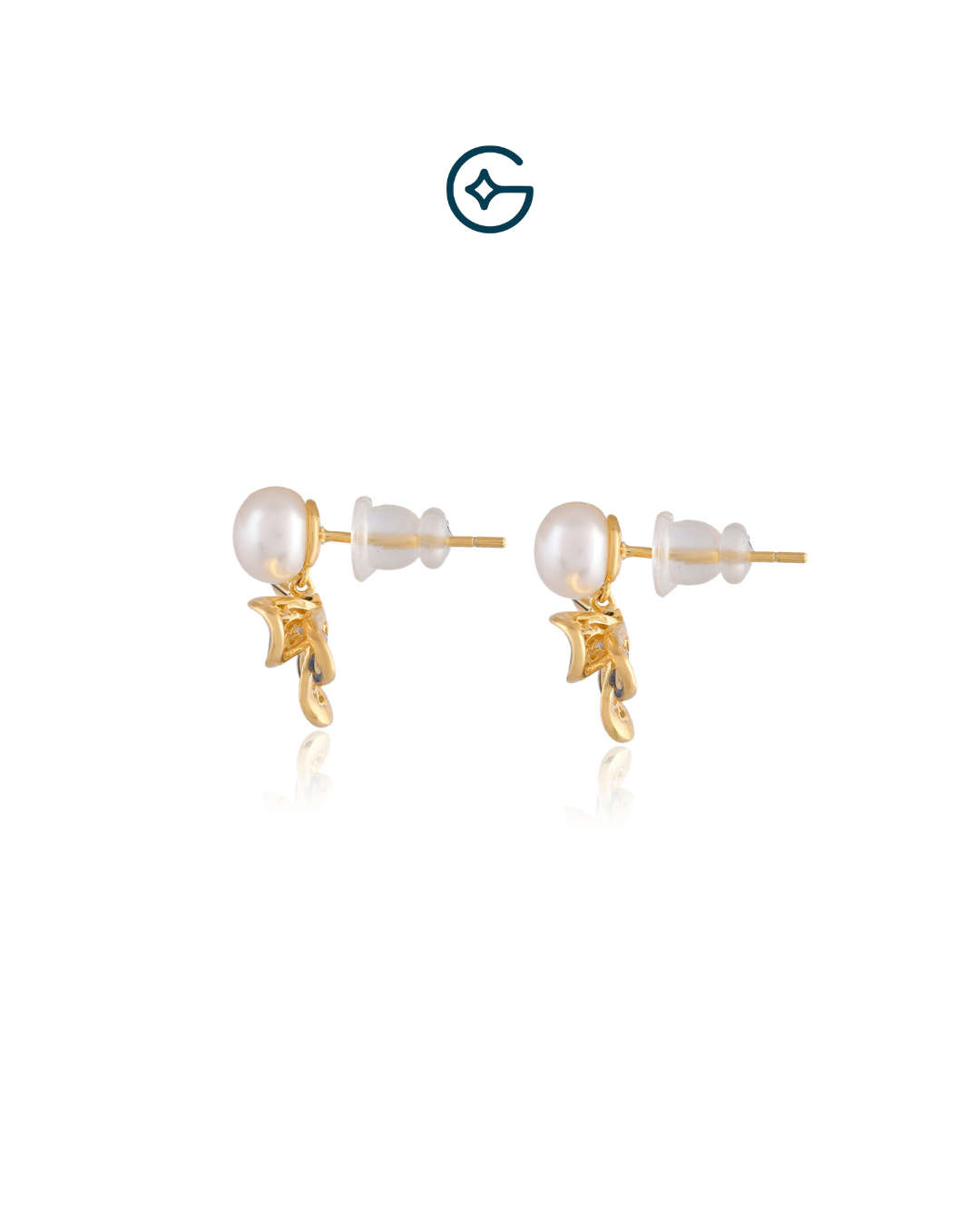 Round Pearl Gold Plated Silver Butterfly Earrings with Enamel