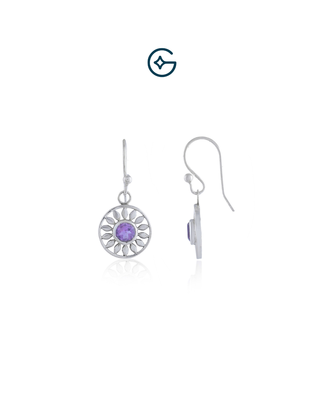Sunflower Earrings With Natural Round Amethyst