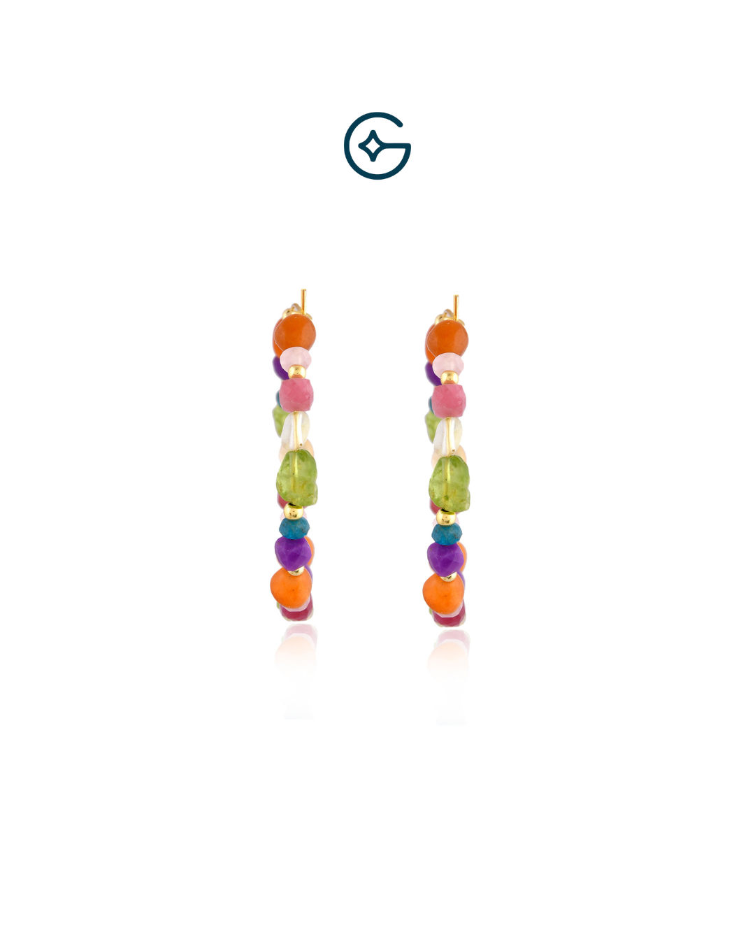 Multi Gemstone Beads Hoops In Silver