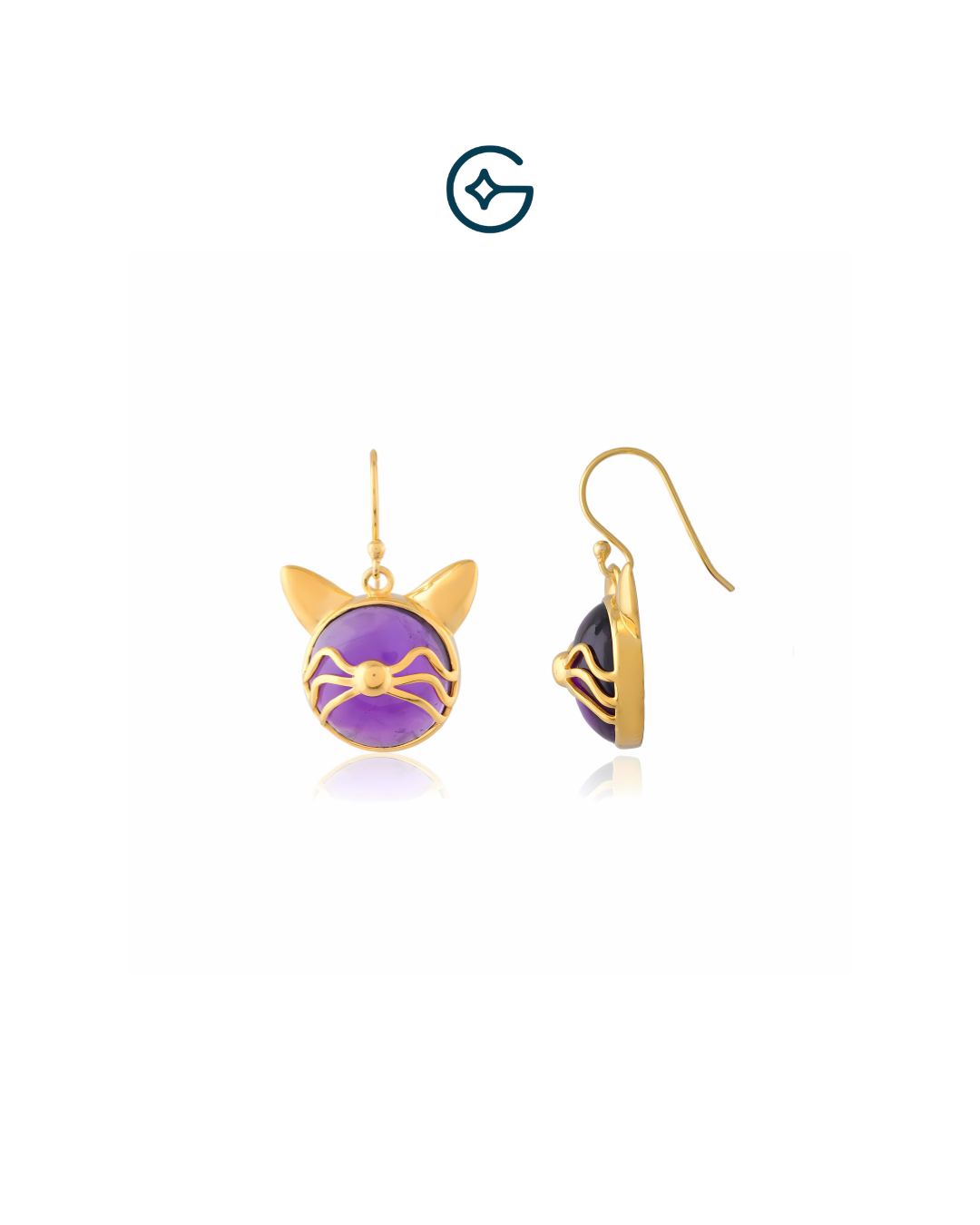 Round Amethyst Cat Earrings In Silver