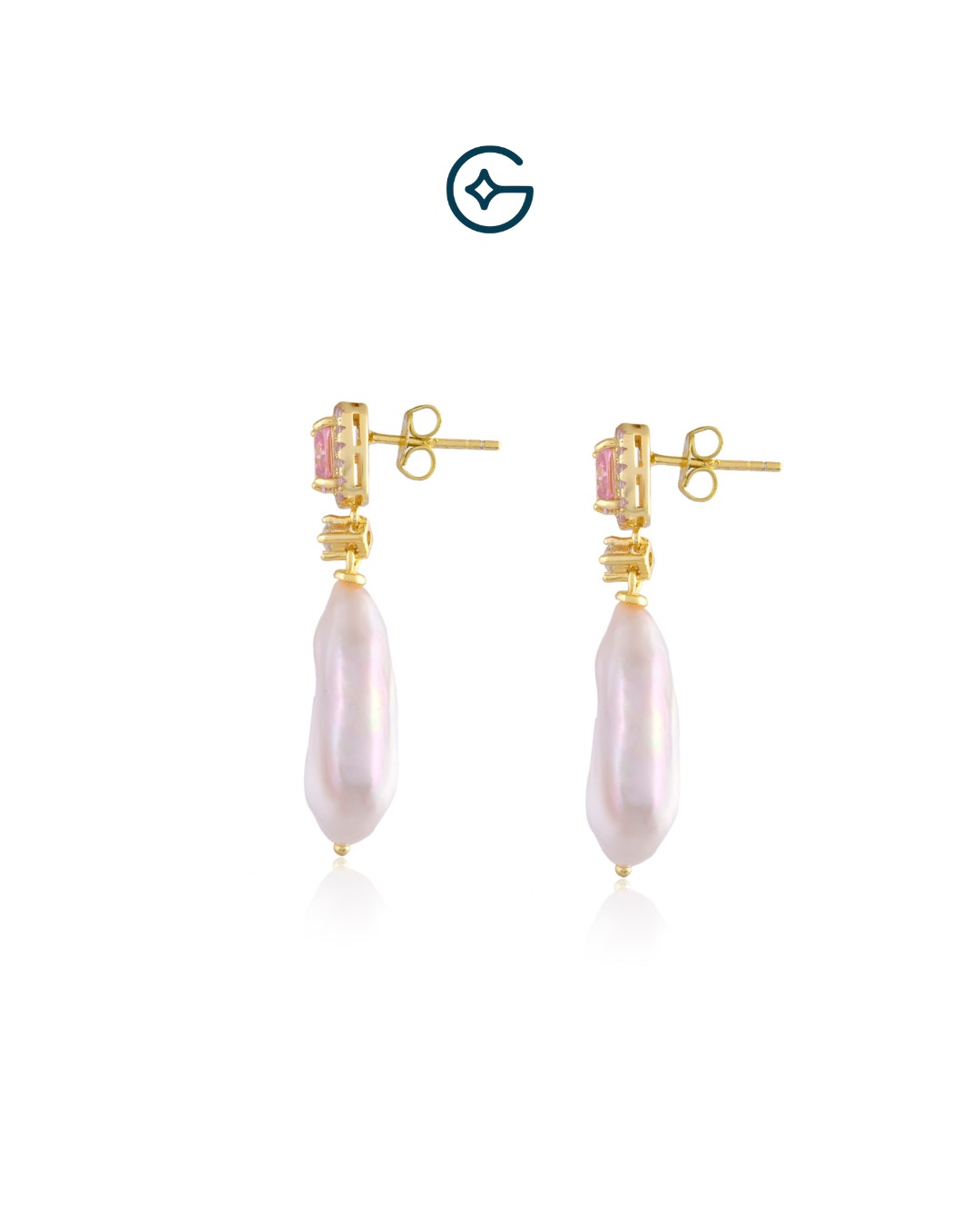 Natural Pearl Drop Earrings With Cushion Cz In Silver