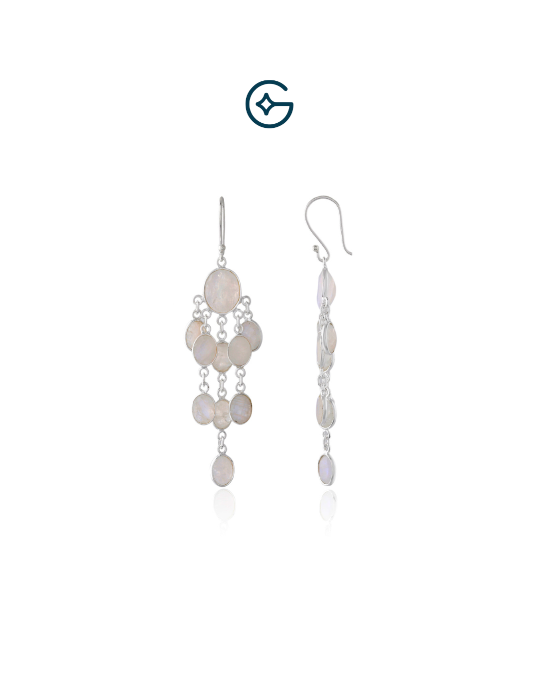 Natural Oval Moonstone Fall Earrings In Silver