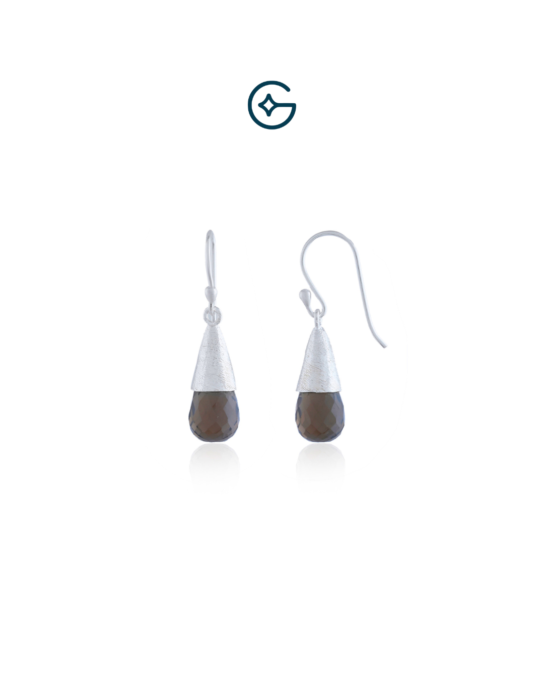 Checkered Cut Smoky Quartz Pear Dangle Earrings