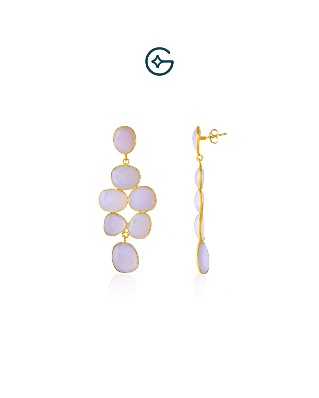 Beautiful White Chalcedony Long Dangler Earrings In Silver