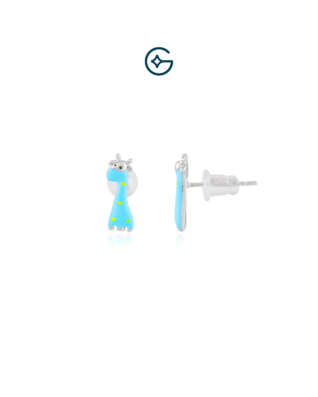 Blue Giraffe Kids Earrings In Silver