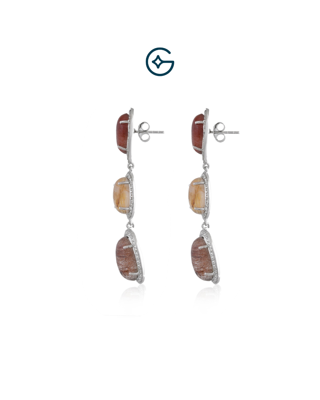Pear Rutile Quartz Statement Long Earrings In Silver