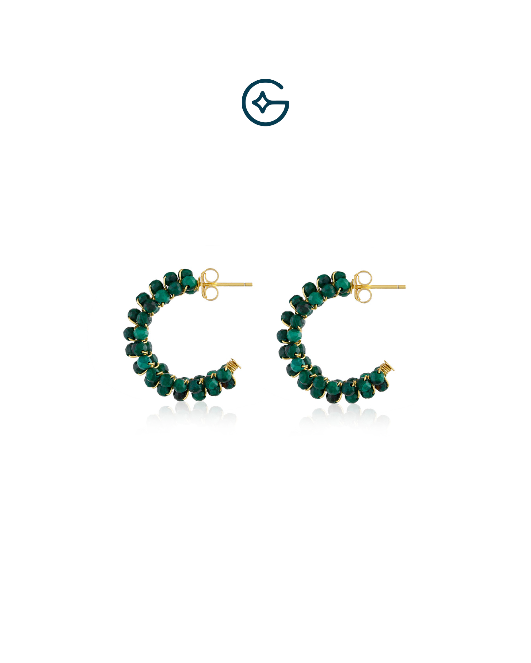 Round Malechite Bead Hoops Silver Earrings