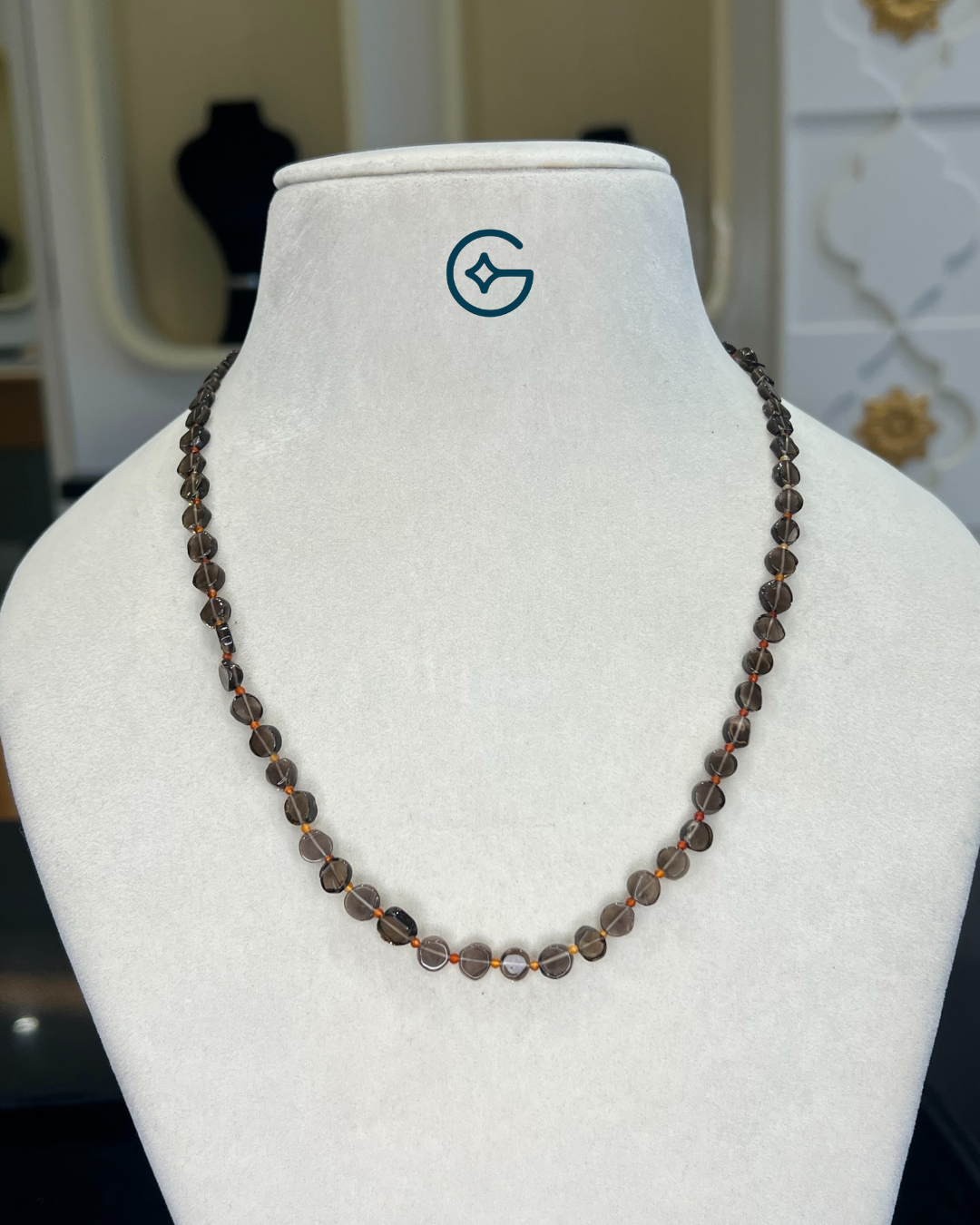 Natural Smoky Coin Bead Necklace