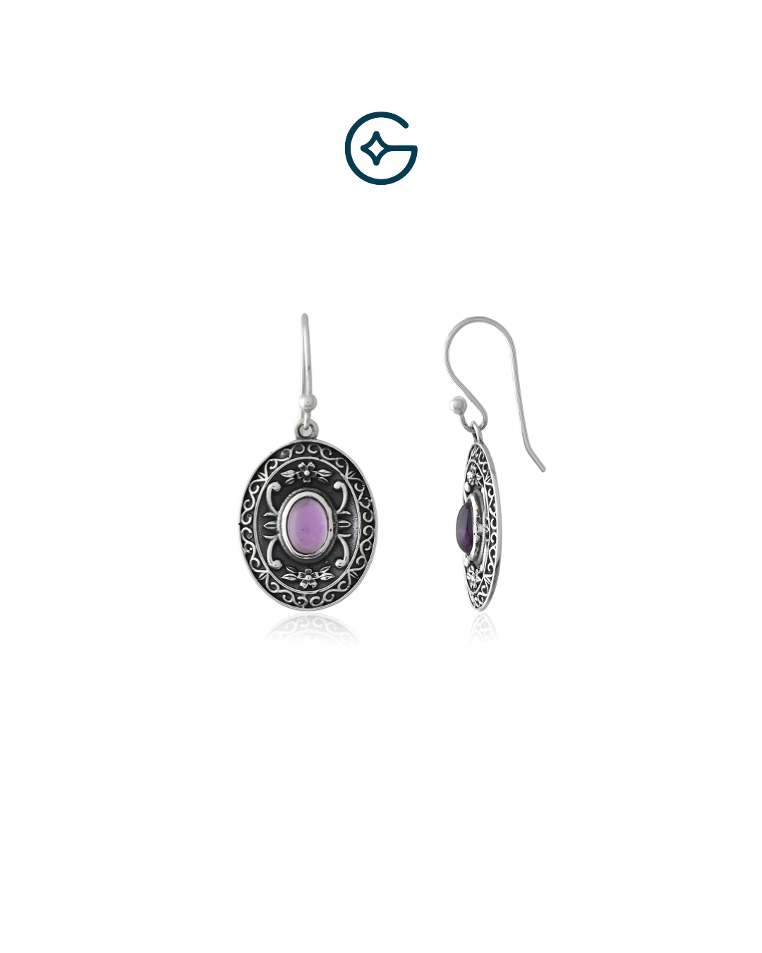 Traditional Oval Amethyst Oxidised Silver Earrings