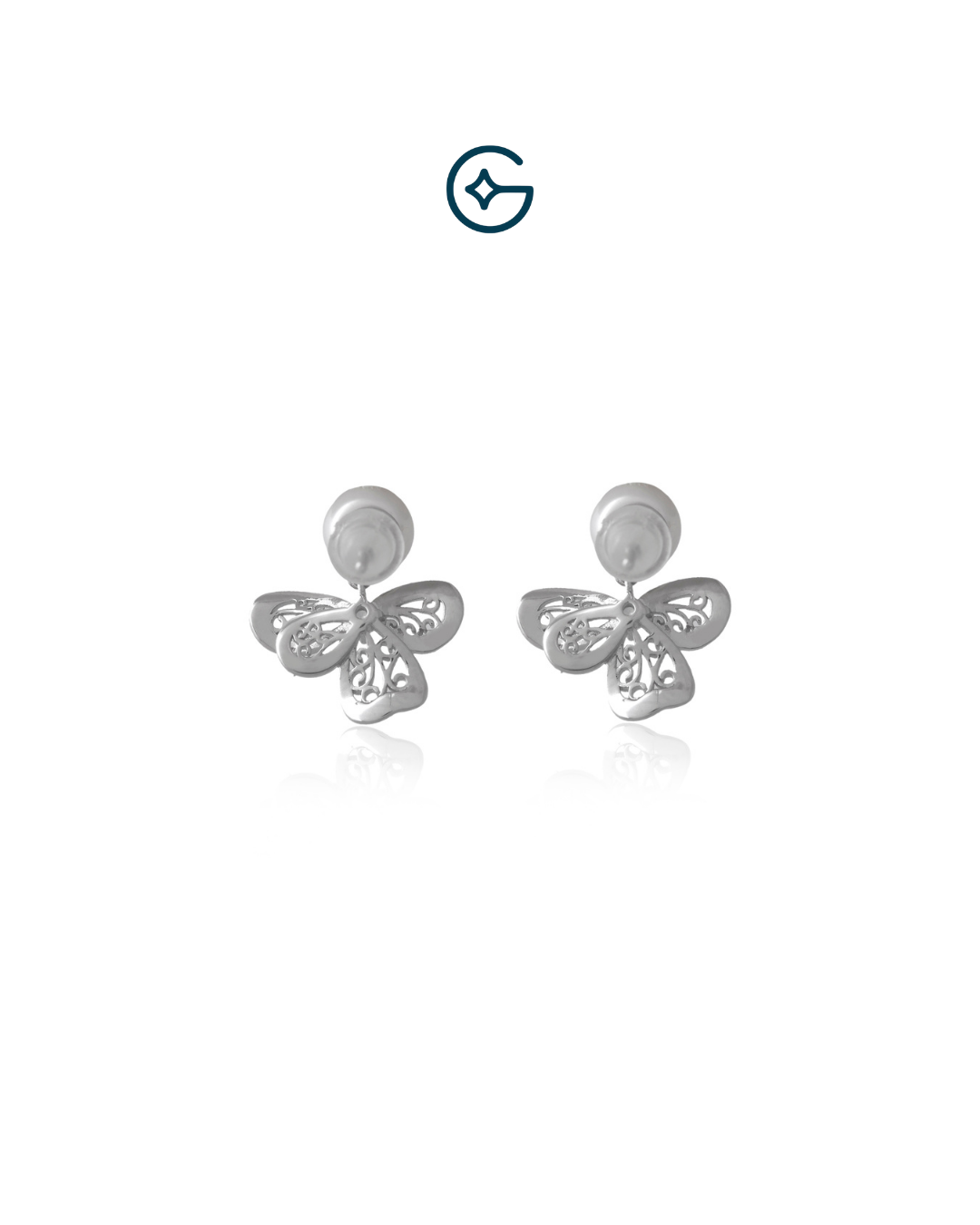 Round Pearl Silver Butterfly Earrings with Enamel Work