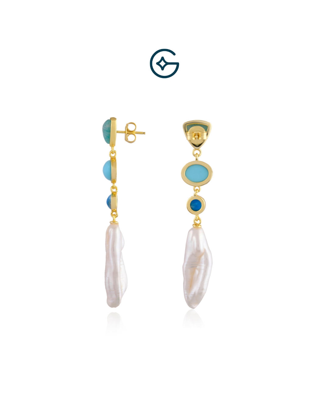 Natural Turquoise With Fresh Water Pearl Long Earrings In Silver