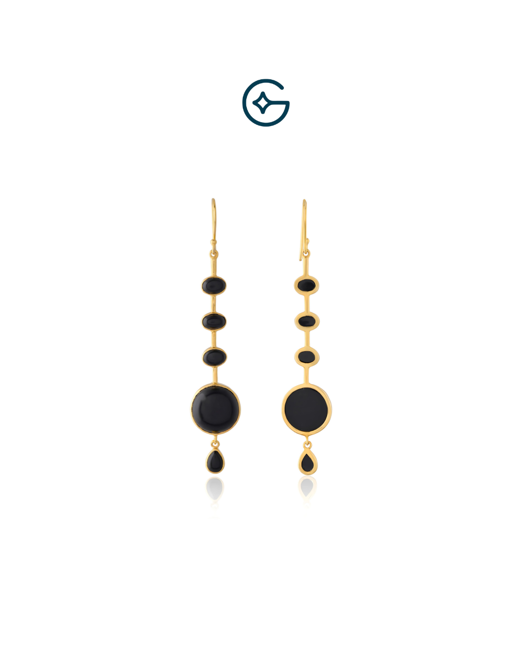 Natural Black Onyx Rounds Dangling In Silver