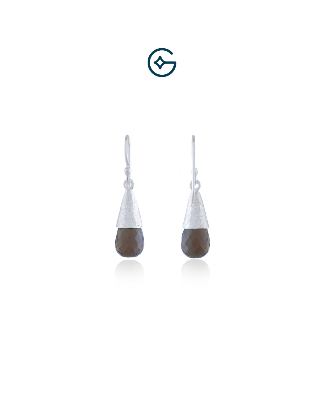 Checkered Cut Smoky Quartz Pear Dangle Earrings