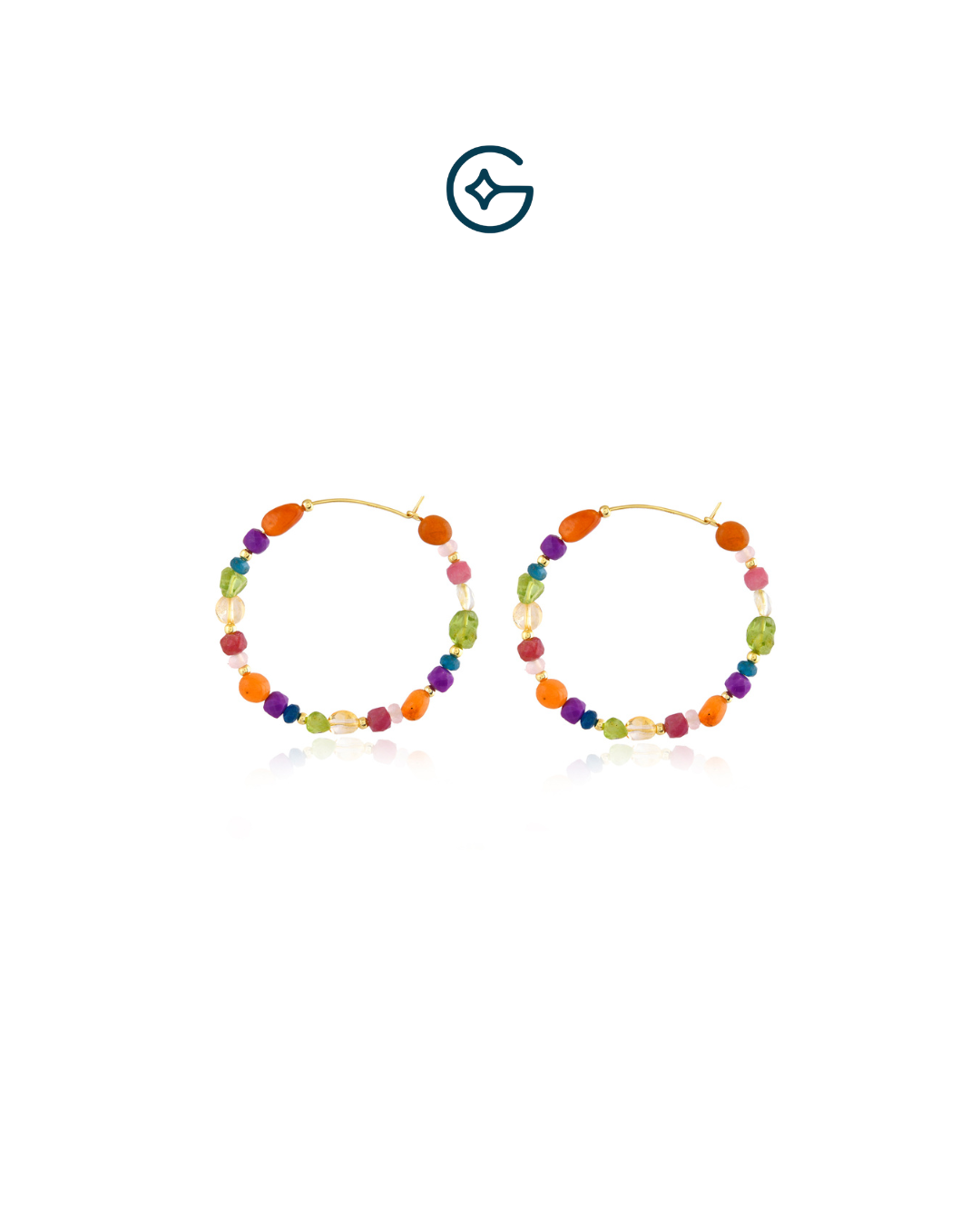 Multi Gemstone Beads Hoops In Silver