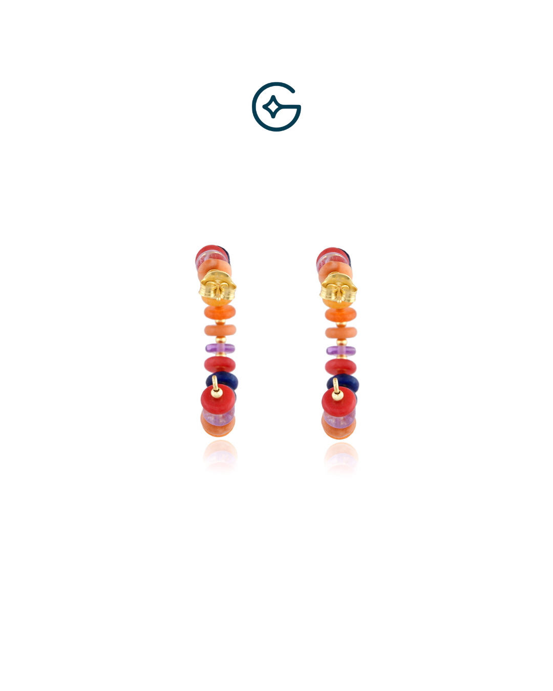 Round Multi Gemstones Beads Hoop Earrings In Silver