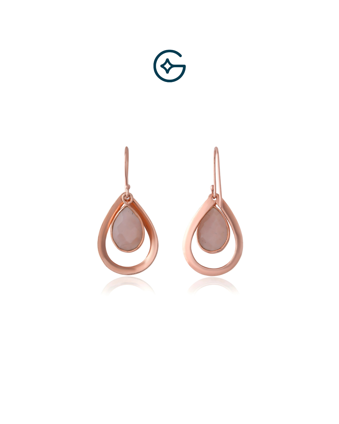 Chalcedony Pear In Rose Gold Pear Frame Silver Earring