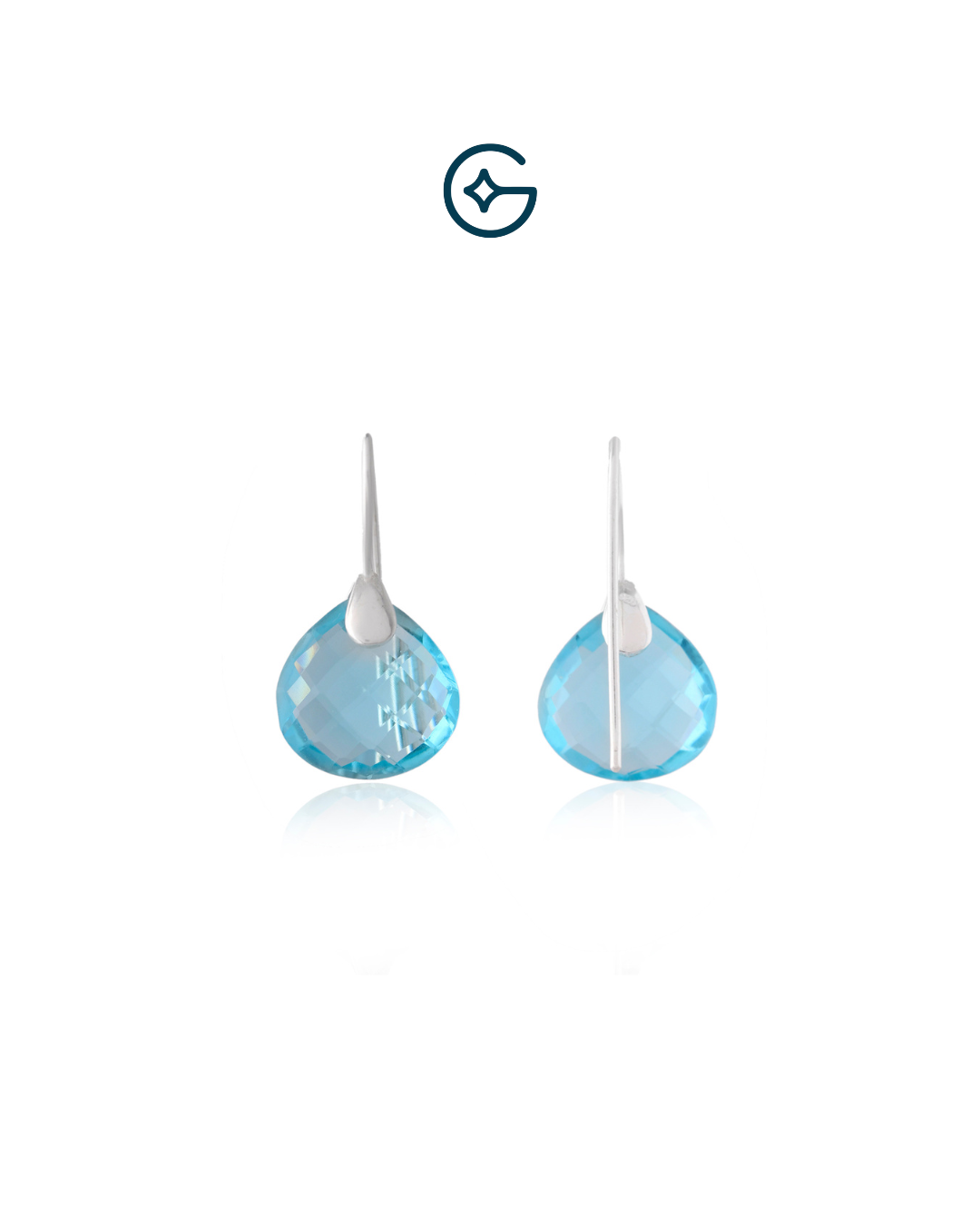 Checker Cut Blue Topaz Pear Earring In Silver
