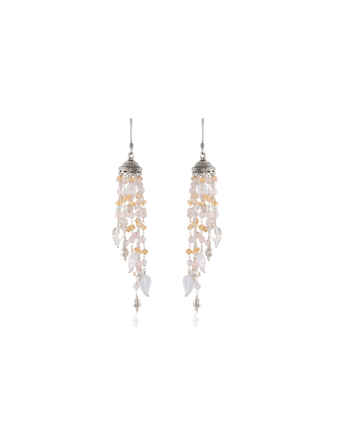 Natural Gemstone Bead Fall In Oxidised Silver Earring