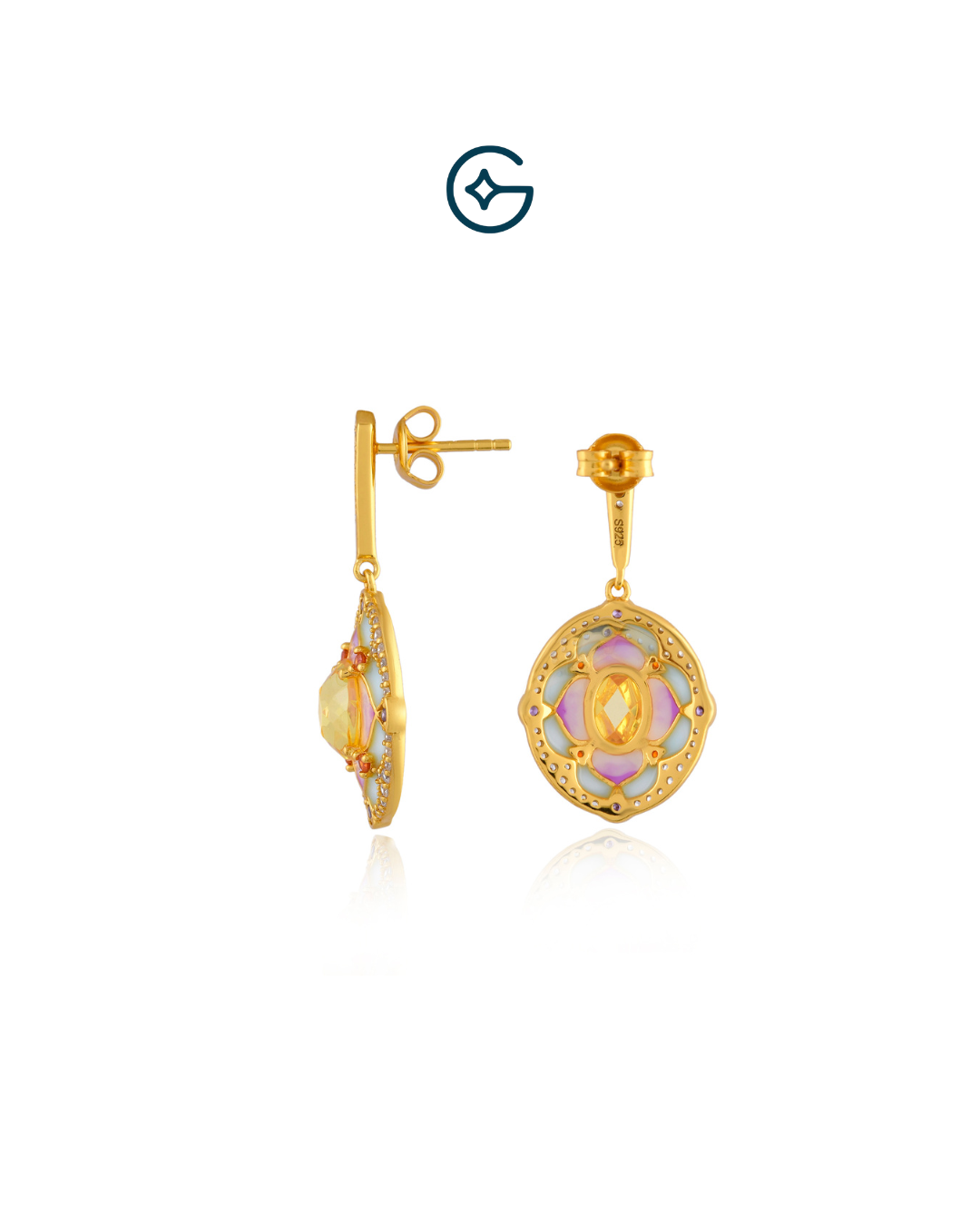 Multi Enamel Statement Earrings In Silver With Multi CZ