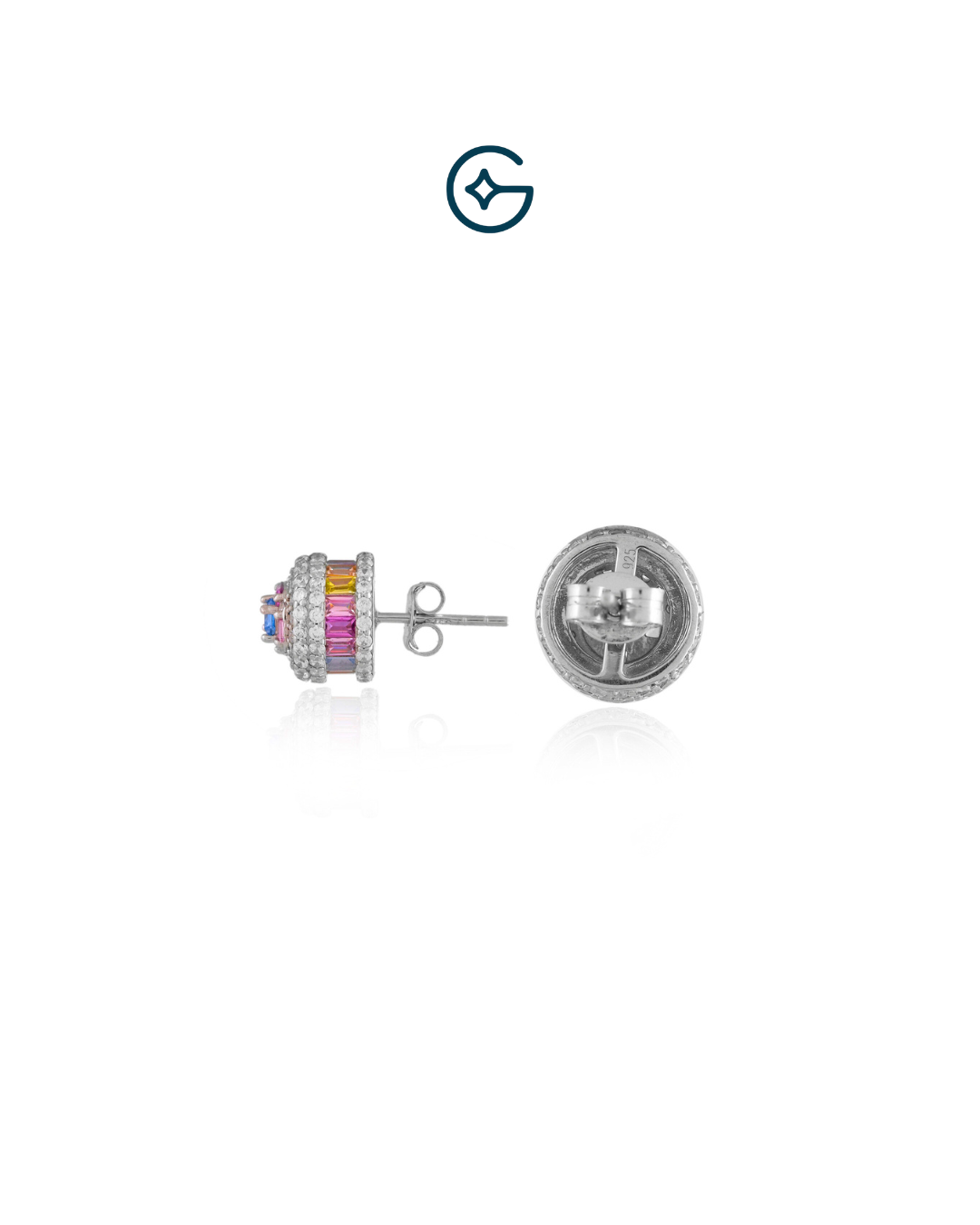 Modern CZ Colourful Stud Earrings In Silver