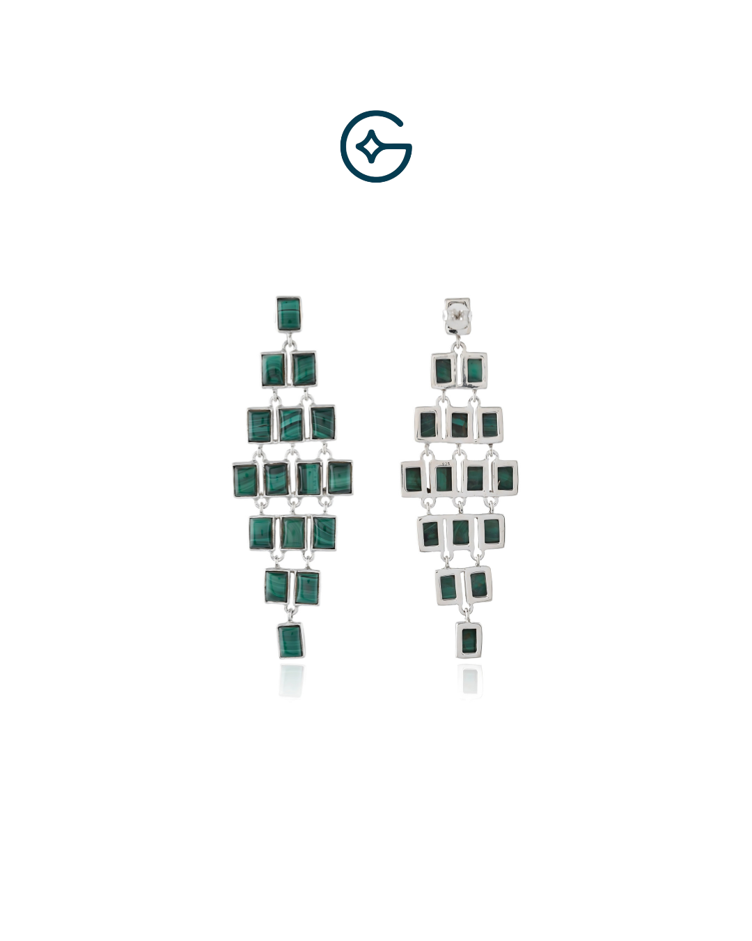 Natural Malachite Geometric Fall Earrings In Silver