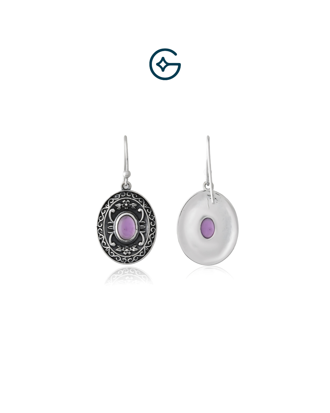 Traditional Oval Amethyst Oxidised Silver Earrings
