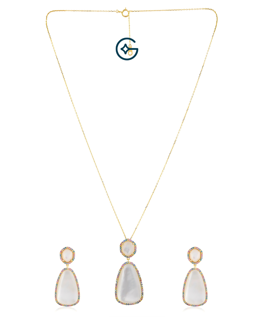 Multi Coloured CZ Pendant Set In Silver