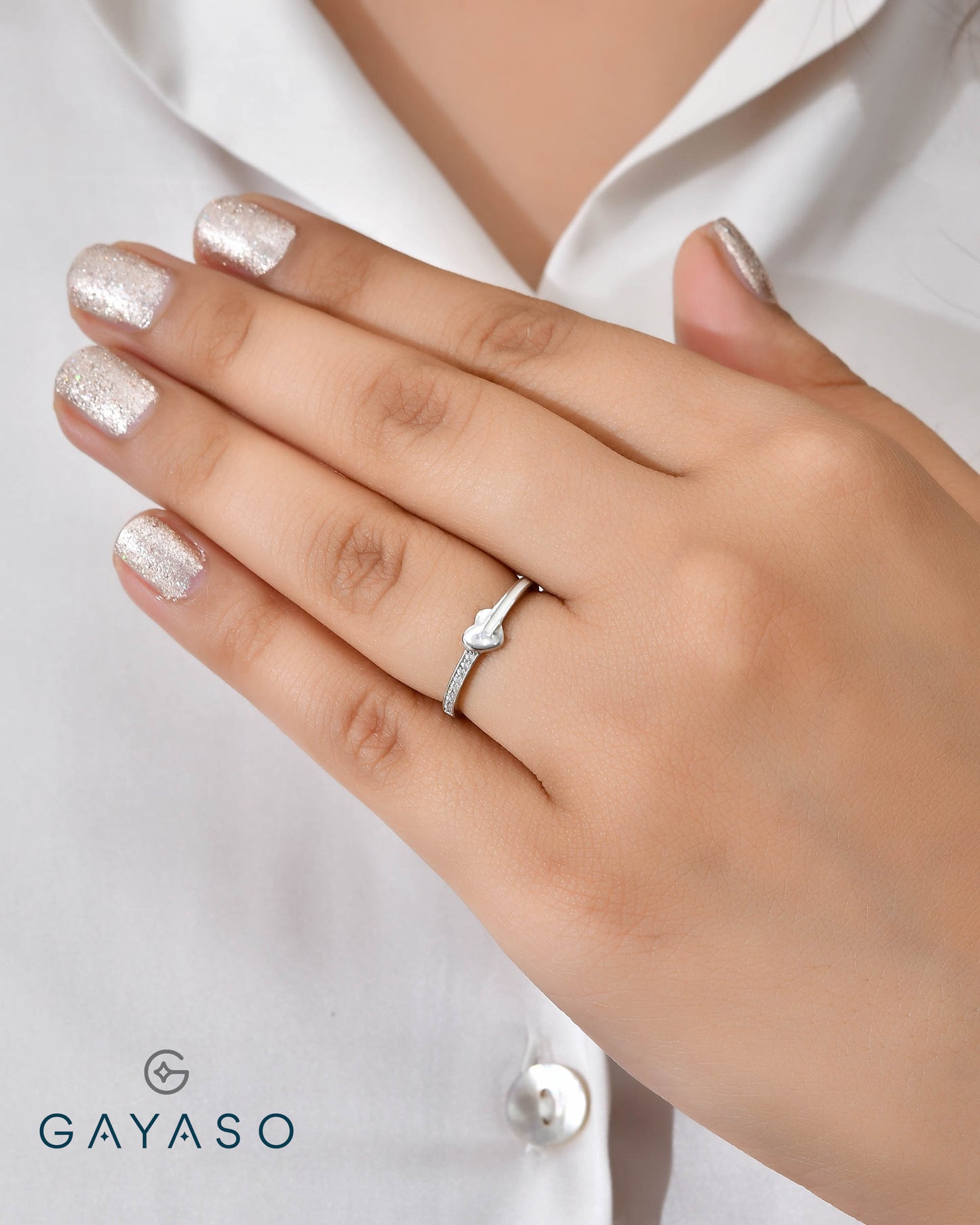 Cute Heart Enamel Ring In Silver