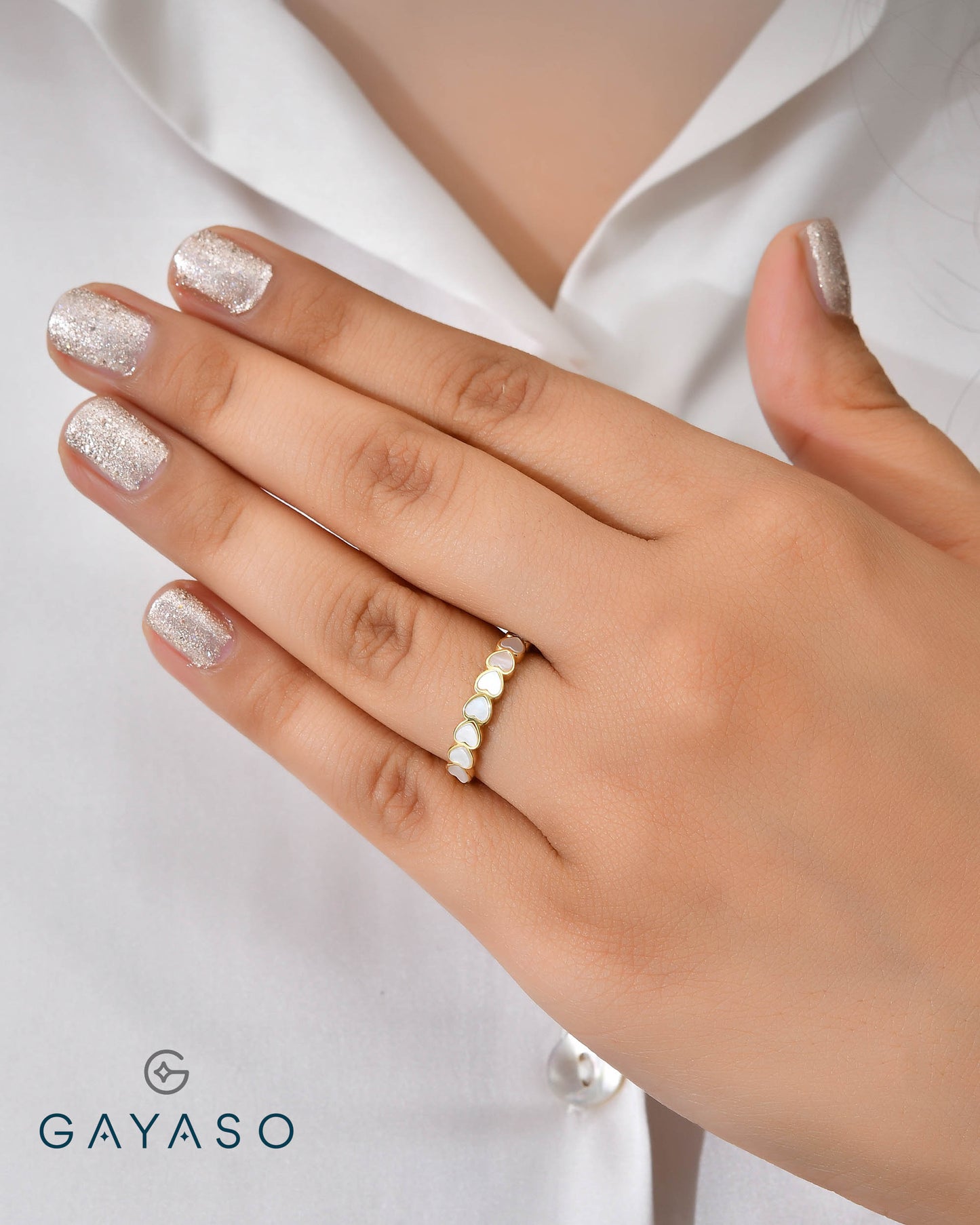 Little Hearts Gold Band In Silver