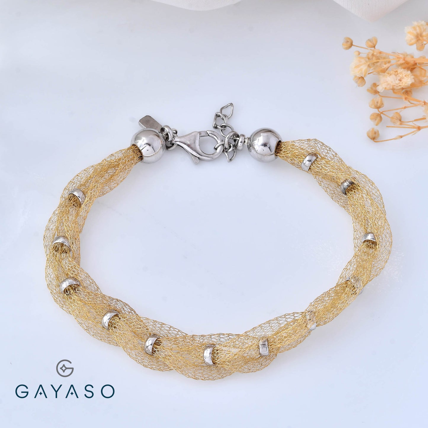 Rare Silver Mesh Wire Modern Bracelet With Silver Balls