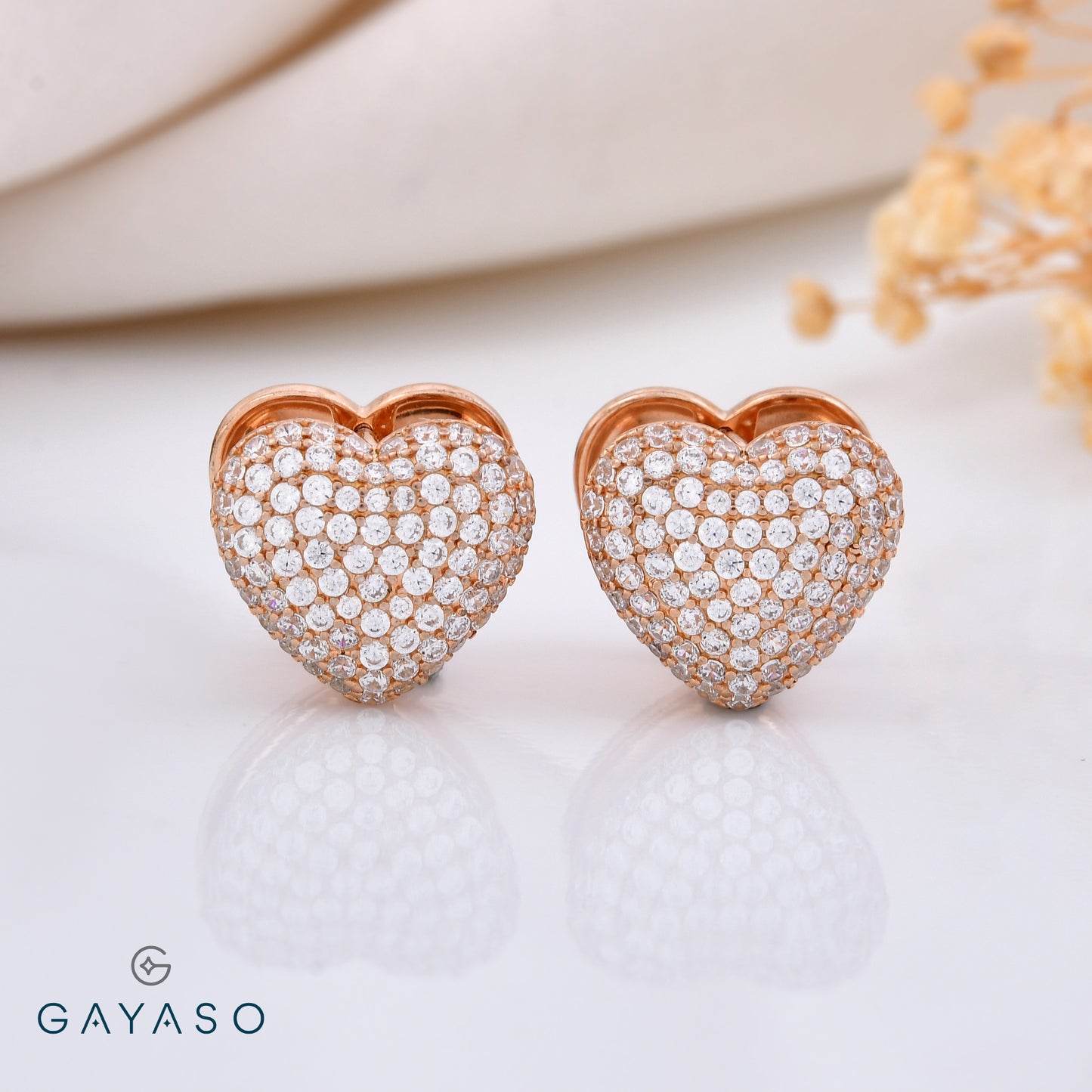 Beautiful Heart In Pave Setting Earrings With Heart Push