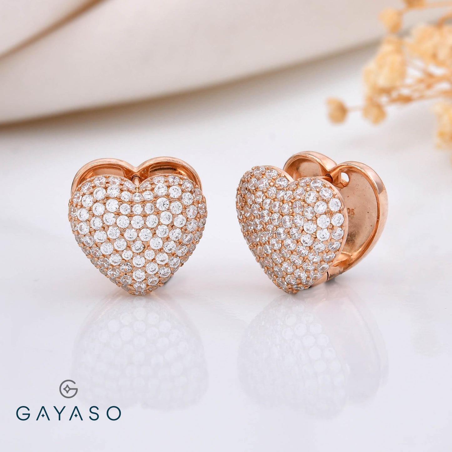 Beautiful Heart In Pave Setting Earrings With Heart Push
