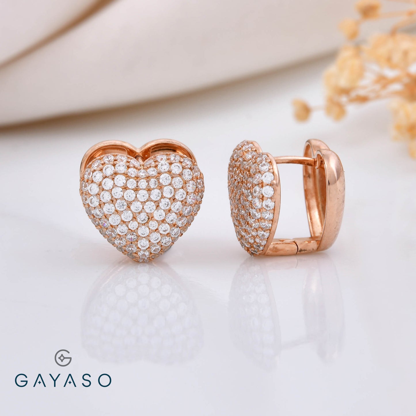 Beautiful Heart In Pave Setting Earrings With Heart Push