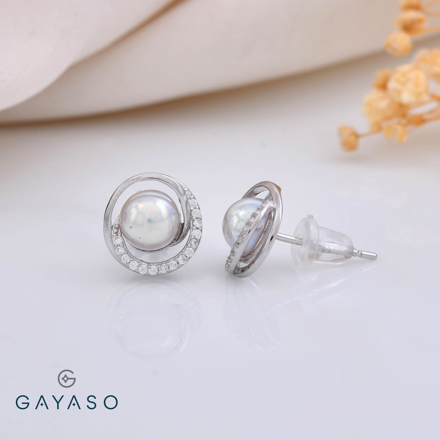 Grey Pearl With Twisted Halo Stud Earrings