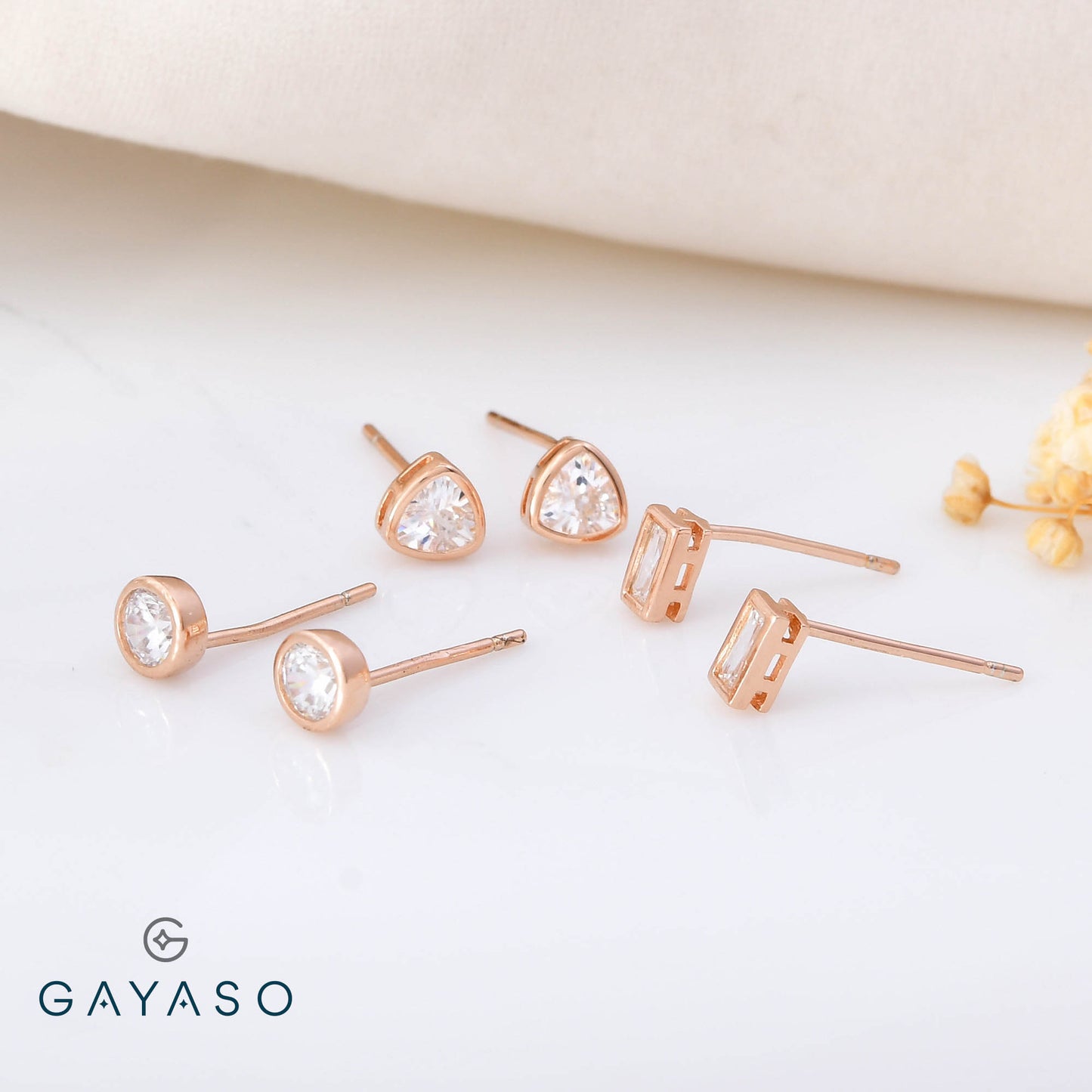 Three IN One Multi shape Solitare Studs In Silver