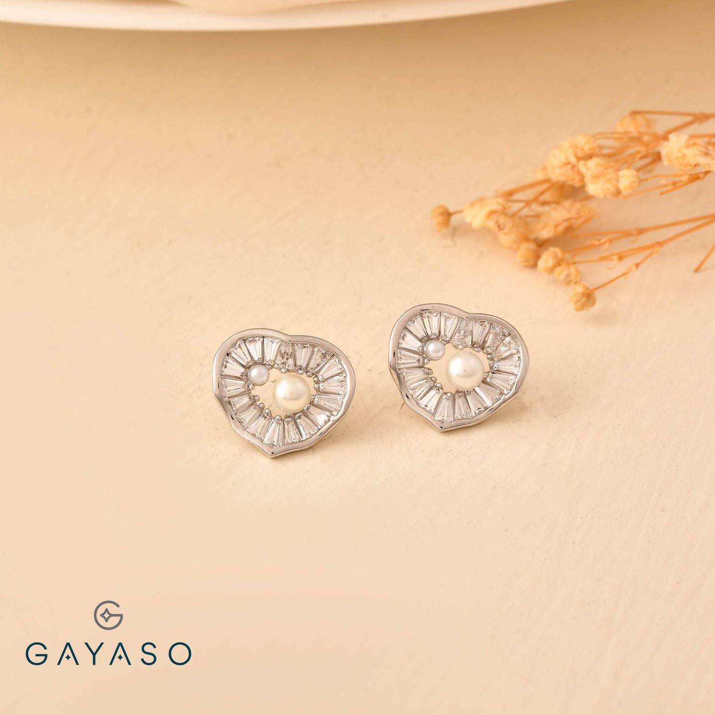 Pearly Heart With Baguette CZ Pendant Set