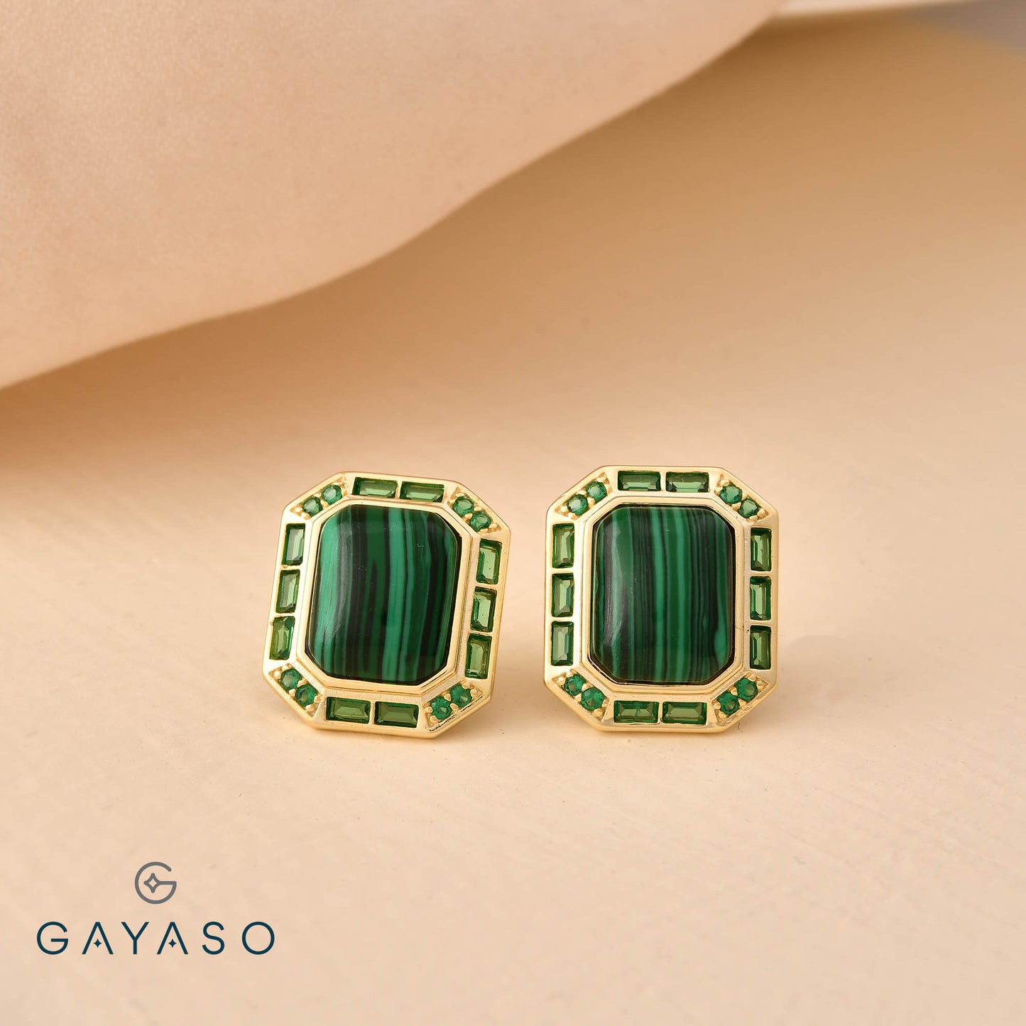 Malachite Emerald Cut Pendant Set For Her