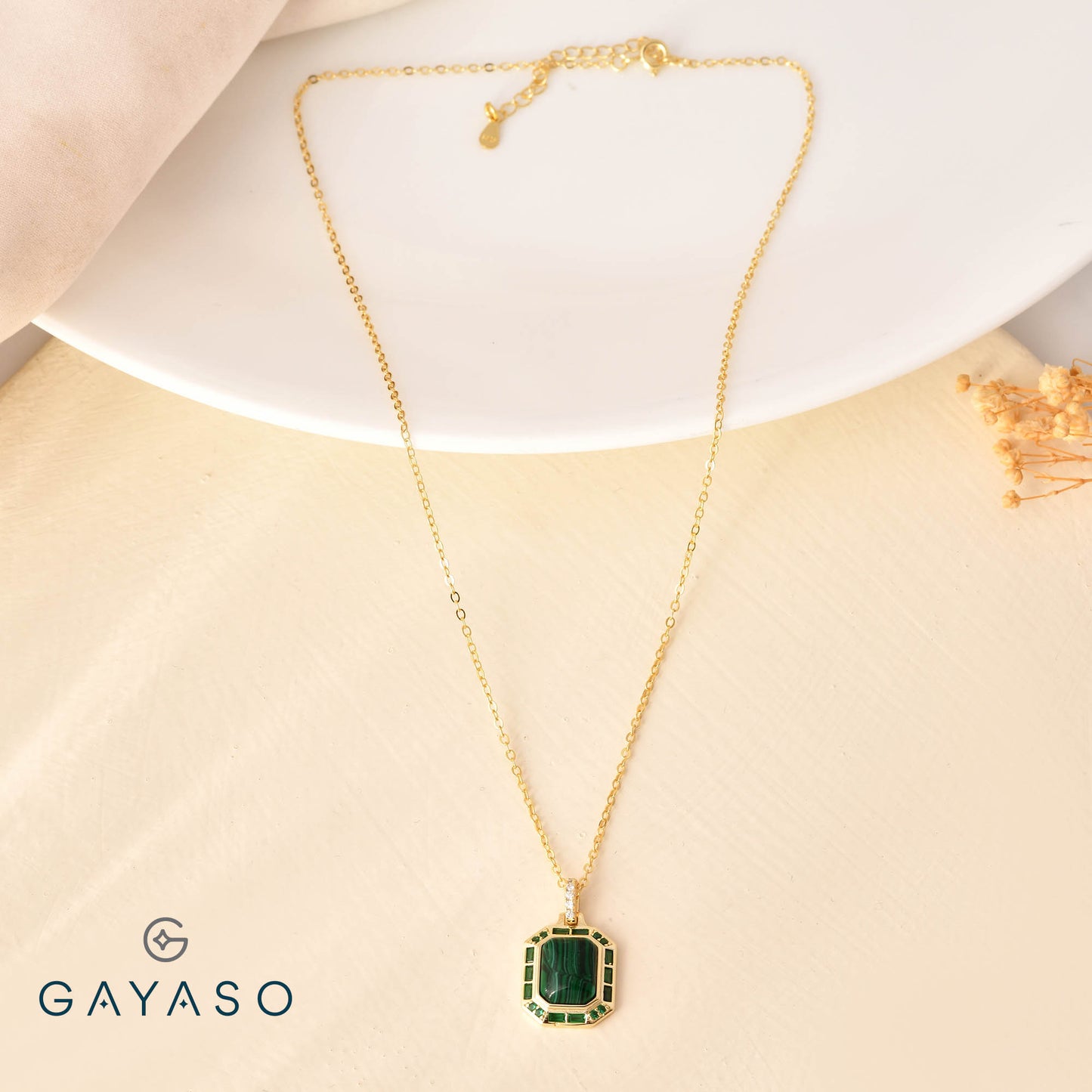 Malachite Emerald Cut Pendant Set For Her