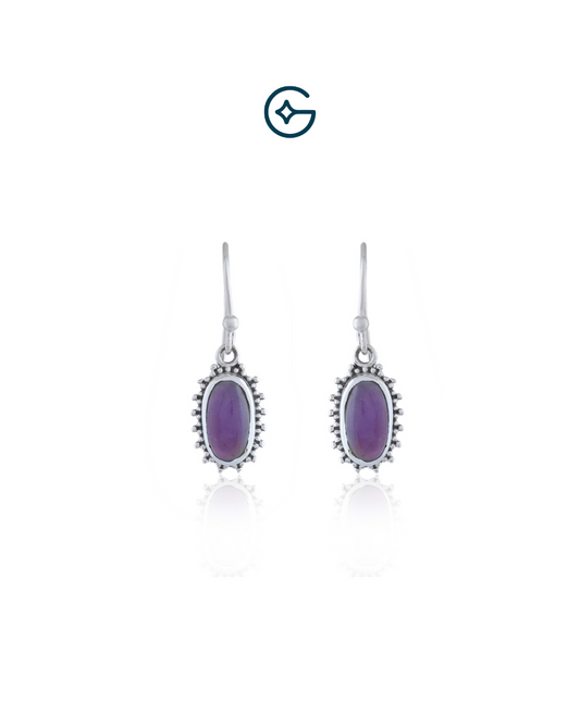 Amethyst Delight In Oxidised Silver Ear wire Earring