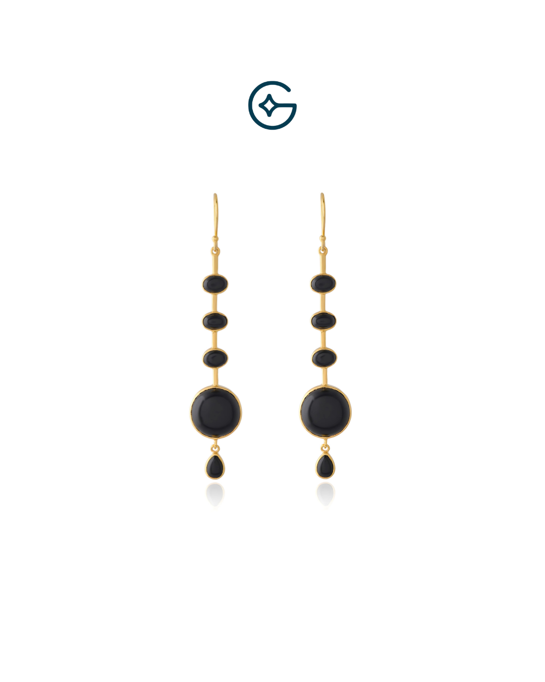 Natural Black Onyx Rounds Dangling In Silver