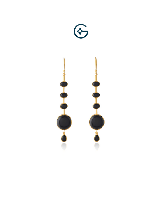 Natural Black Onyx Rounds Dangling In Silver
